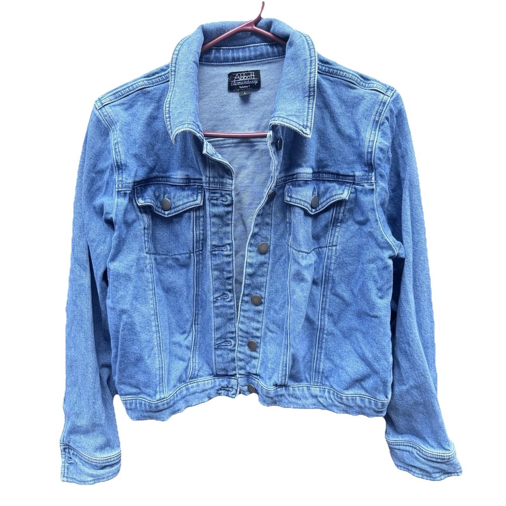 Denim Jean Jacket Women's Blue Button Up Front Pockets Cotton Large L Classic